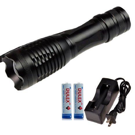 DULEX 875 Zoom Inout Powerful 1600 Lm Cree Xm-T6 LED Adjustable Focus Flashlight Torch with 2Pcs Dulex 18650 Battery and Charger