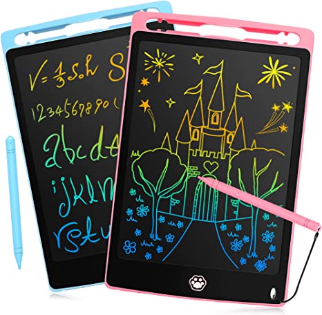 2 Pack LCD Writing Tablet, 8.5 Inch Writing Tablet for Kids, Colorful Screen Doodle Board, Erasable and Reusable Digital Drawing Tablet, Learning Educational Toys for Girls Boys, Blue Pink