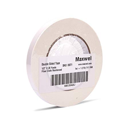 Double Sided Tape Heavy Duty - Maxwel 1/2 inch 20 Yard Removable Strong Adhesive Thin White Double Sided Duct Tape for Mounting, Outdoor, Industrial (Pack of 1 Roll)
