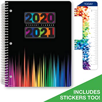 Dated Middle School or High School Student Planner for Academic Year 2020-2021 (Matrix Style - 8.5"x11" - Color Bars Cover) - Bonus Ruler/Bookmark and Planning Stickers