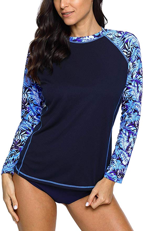 ATTRACO Womens Rash Guard Long Sleeve Swim Shirts UV Shirts Sun Protection Split