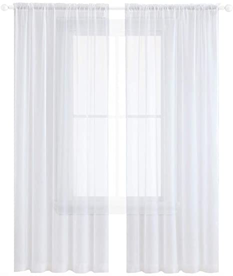 Anjee White Sheer Chiffon Curtains, 96 inches Long Sheer Curtain for Living Room, Bedroom, Rod Pocket, 2 Panels, W52 x L96 Inches, Super Soft