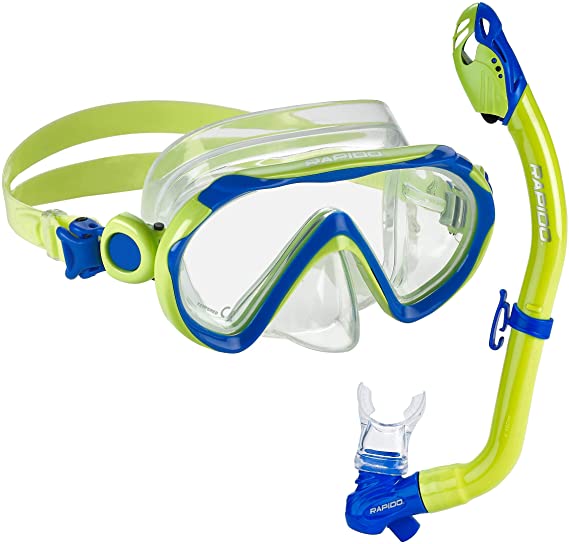 Phantom Aquatics Rapido Boutique Collection Sea Breeze Kids Combo - Anti-Fog Jr Mask and Dry Snorkel Set for Youth and Junior Snorkeling and Swim Gear…