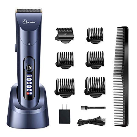 HATTEKER Hair Clippers for Men Cordless Hair Trimmer Beard Trimmer Hair Cutting Kit Waterproof Rechargeable LED Display With Charging Dock