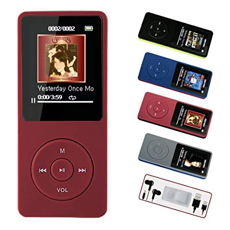FenQan MP3 Player, MP3 Music Player HiFi Sound, Portable Multi-color, 8GB Memory Support 64G TF Card,70 Hours Playback 1.7" Colorful Screen, With Multifunction Video, Photo Viewer, FM Radio (Red)