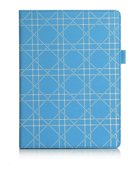 [Luxurious Protection] iPad Air Case, FYY Premium Leather Case Smart Auto Wake/Sleep Cover with Velcro Hand Strap, Card Slots, Pocket for iPad Air Cyan Pattern