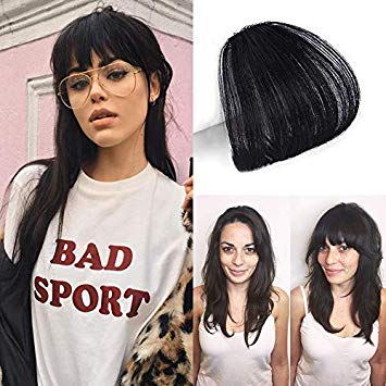 HIKYUU One Piece Clip in Black Hair Bangs Hair Extensions Jet Black Real Remy Clip in Unprocessed Virgin Human Hair Bangs without Temples