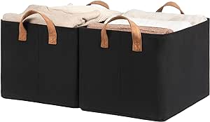 StorageWorks Storage Bins, Fabric Storage Bins for Shelves, Large Storage Baskets with Metal Frame, Closet Baskets and Bins with Handles, Black, 2-Pack