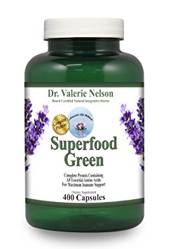 Superfood Green ~ 400 Capsules ~ 9 Cents/Cap ~ Spirulina & Alfalfa - Doctor Developed ~ Extra Large Bottle