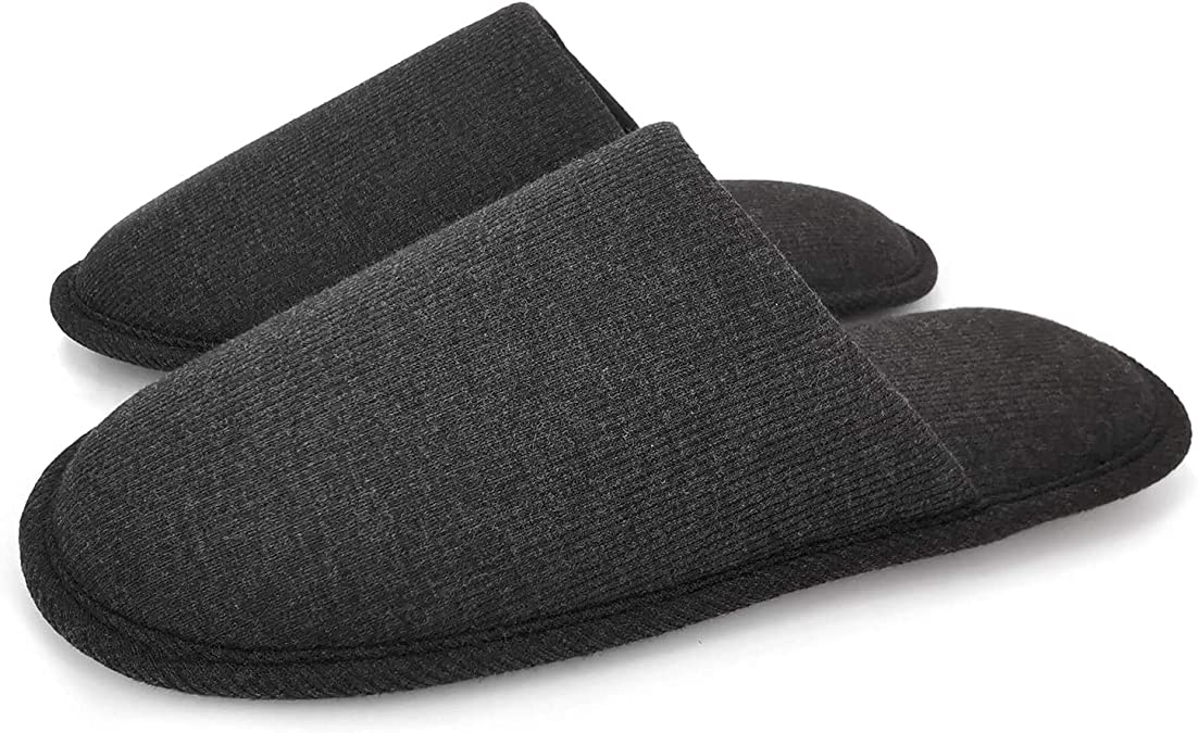 ofoot Mens House Comfortable Memory Foam Cotton Slippers Indoor Backless Shoes For Summer Lightweight Washable Non Slip Rubber Soles (Charcoal Grey, 8/9 UK)