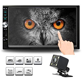 Double Din Car Stereo, 7 inches Touch Screen Car Radio MP5 MP3 Player,Supports Bluetooth/FM/Rear Camera/USB/TF Remote Control Ironpeas