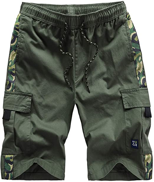 APTRO Elastic Waistband Cotton Cargo Shorts Relaxed Fit Casual Shorts with Drawstring