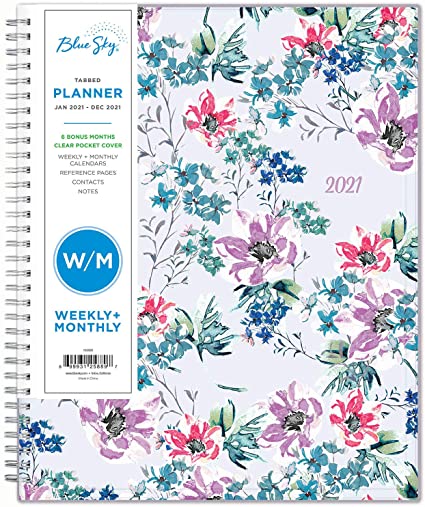 Blue Sky 2021 Weekly & Monthly Planner, Flexible Cover, Twin-Wire Binding, 8.5" x 11", Laila (125889)