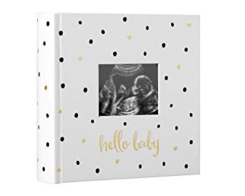 Pearhead 'Hello Baby' Baby Photo Album, White/Black and Gold Polka Dot