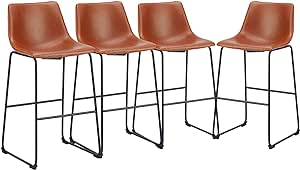 JHK 30 Inch Counter Height Bar Stools Set of 4, Modern Faux Leather High Barstools with Back and Metal Leg, Bar Chairs for Kitchen lsland, Brown