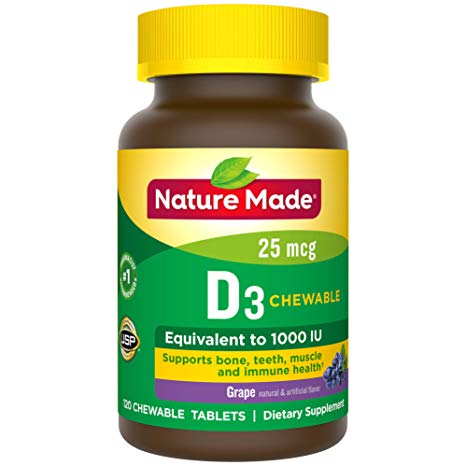 Nature Made Adult Chewable D3 1,000 I.U. Tablets, Grape, 120 Count