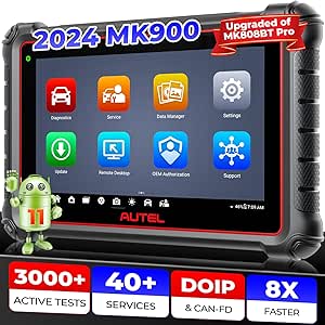 Autel MaxiCOM MK900 Valise Diagnostic Auto: 2024 Idem MK900BT, Mise à Jour de MX808S, MK808BT Pro, MK808Z Outil Analyse Bidirectionnel, CANFD&DOIP, 3000  Tests Actifs, 40  Service, Diagnostic OE,11 OS