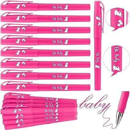 Outus 24 Pcs Baby Shower Pens Girl Pink Elephant Baby Shower Gel Ink Pens Pink Ink 0.5 mm Rolling Ball Pens Refillable Ink Gel Pens for Girls Baby Shower Favors Guests Gifts Party Supplies