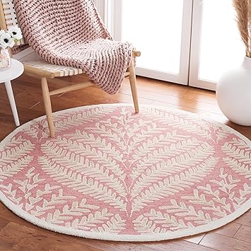 Safavieh Capri Collection 5' Round Pink/Ivory CPR208R Handmade Contemporary Wool Area Rug