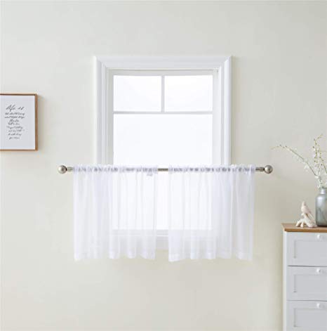 HLC.ME White 54" inch x 36" inch Window Curtain Sheer Voile Rod Pocket Panels for Bathroom, Kitchen, Living Room & Bedroom, Set of 2