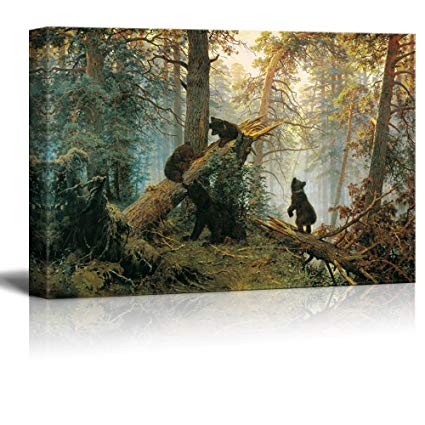 wall26 - Black Bears in Forest Painting - Canvas Art Wall Decor - 16"x24"