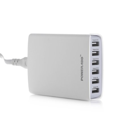 Poweradd 50W 6-Port High Speed Desktop USB Wall Charger for iPhone, Samsung and Other 5V USB-Charging Adapter Devices