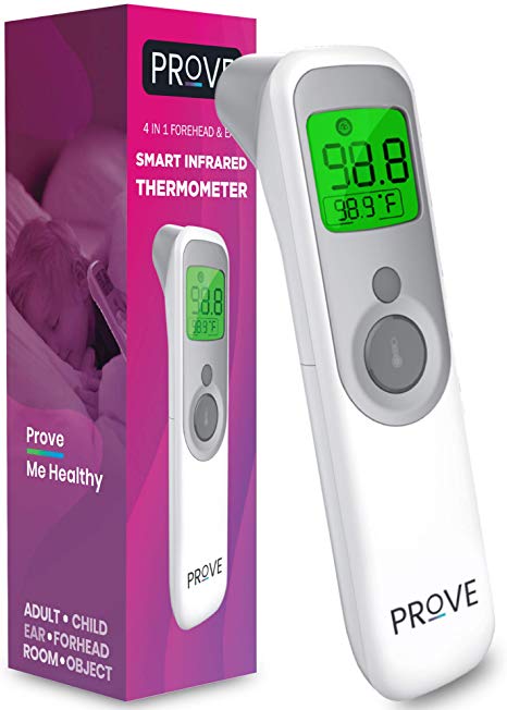 Prove Infrared No Contact Thermometer - 4 Modes for Forehead/Ear/Room/Object | Medical Baby Thermometer for Fever w Large LCD Screen