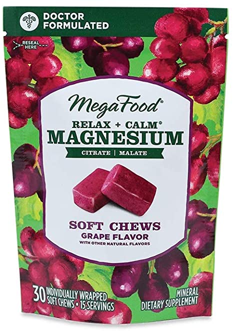 MegaFood, Relax   Calm Magnesium Soft Chews, Grape Flavor, 30 Chews