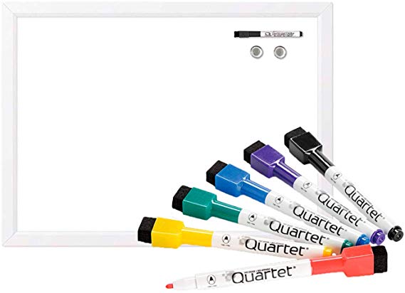 Quartet Magnetic Dry Erase Whiteboard, White Frame (17 x 23 inches) with Dry Erase Magnetic Whiteboard Markers, Fine Point (6 Classic Colors)