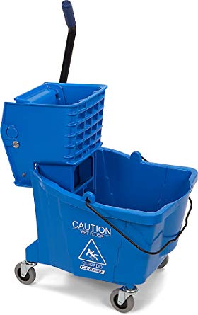 Carlisle 3690414 Commercial Mop Bucket with Side Press Wringer, 35 Quart Capacity, Blue