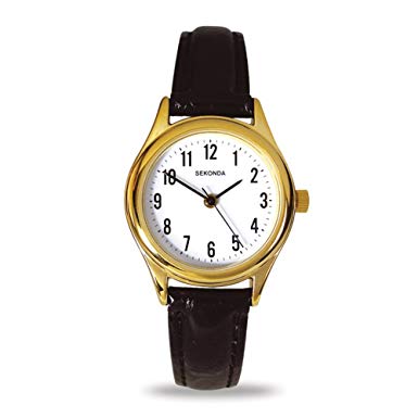 Sekonda Women's Quartz Watch with White Dial Analogue Display and Black Leather Strap