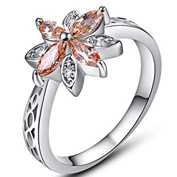 Veunora 925 Sterling Silver Created Marquise Cut Amethyst Filled Dainty Flower Ring for Women