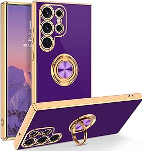 BENTOBEN Compatible with Samsung S23 Ultra Case with 360° Ring Holder, Shockproof Slim Kickstand Magnetic Support Car Mount Women Men Protective Phone Case for Samsung Galaxy S23 Ultra, Purple/Gold