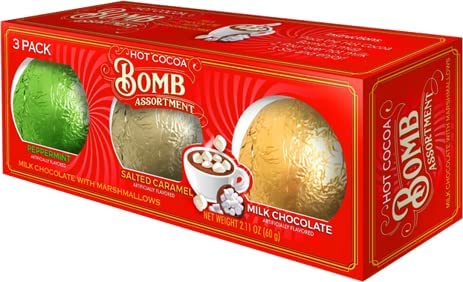 Hot Chocolate Bomb 3 Pack - Milk Chocolate Cocoa, Salted Caramel & Peppermint - All With Marshmallows