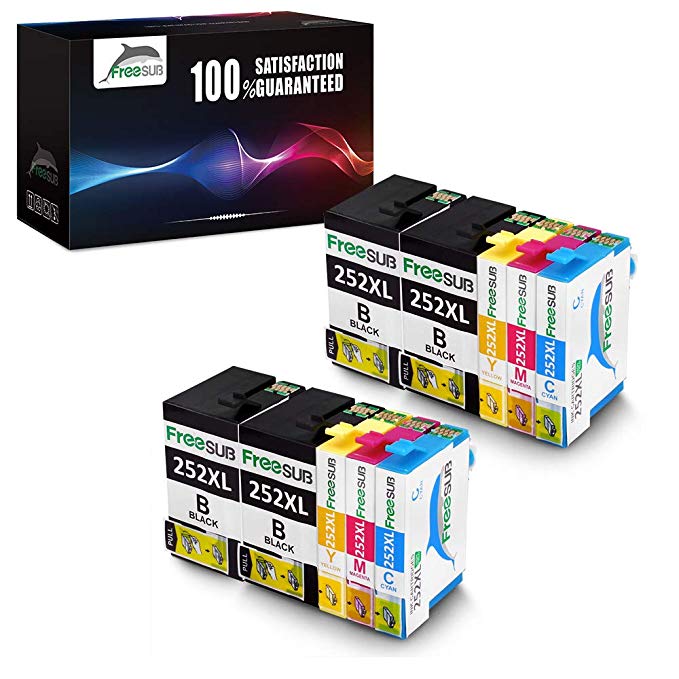 FreeSUB 252 2Set 2Black Remanufactured Ink Cartridges Replacement for epson 252 Ink Cartridges