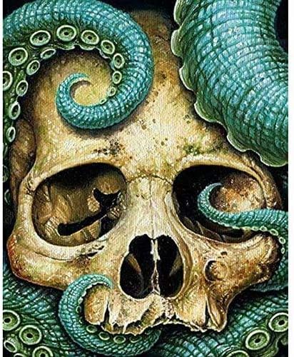 Diy Paint By Numbers For Adults Diy Oil Painting Kit For Kids Beginner -Green Octopus Skull,16"X20"