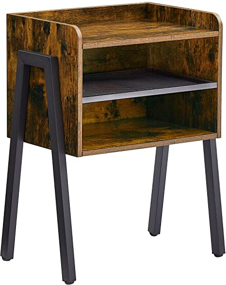 VECELO Nightstand Industrial Side End Table/Stackable Accent Furniture with 2-Tier Open Storage Compartments for Bedroom, Living Room and Small Spaces, 1 Pack, Rustic Brown