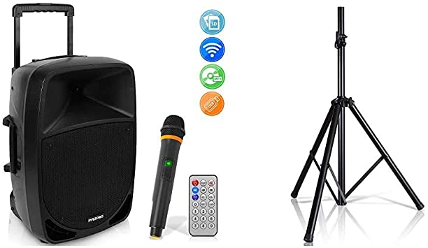 1200W Portable Bluetooth PA Speaker - 12’’ Subwoofer & Universal Speaker Stand Mount Holder Heavy Duty Tripod w/Adjustable Height from 40” to 71” and 35mm Compatible Insert