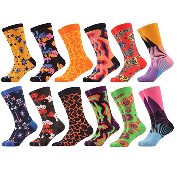 WeciBor Men's Dress Cool Colorful Fancy Novelty Funny Casual Combed Cotton Crew Socks Pack