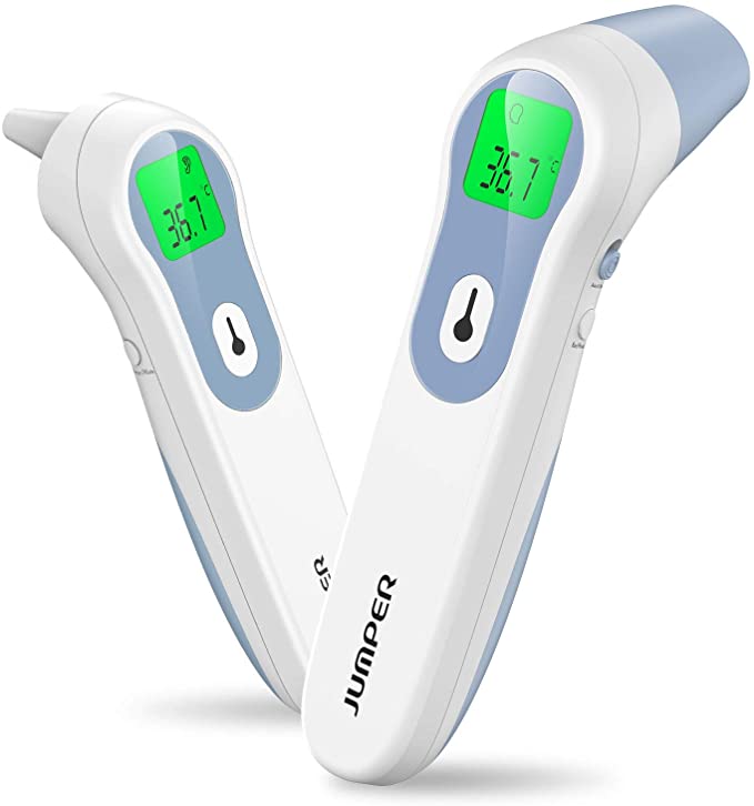 JUMPER Ear Forehead Thermometer Infrared Digital Thermometer with Accurate Reading High Temperature Alarm Memory Recalls for Baby Kid and Adults, Blue