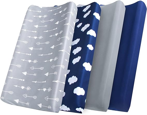 Changing Pad Cover, Baby Changing Table Cover & Sheets, Fitted Diaper Changing Pad Covers 4 Pack, Cradle & Bassinet Sheets for Boys & Girls, 32''×16'', Soft & Breathable