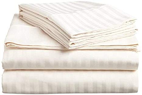 Brandpaa 100% Cotton Sheets - 400 Thread Count Bed Sheets - California King Size Long Staple Cotton 4 Piece Premium Sheet Set Deep Pocket fit Up to 15-Inch Ivory Stripe