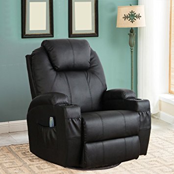 Esright Massage Recliner Chair Heated PU Leather Ergonomic Lounge 360 Degree Swivel (Black)