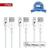 Apple MFi Certified 3 Pack Lightning to USB Charger and Sync Cable for iPhone 6 6Plus 5s 5c 5 iPad Air mini iPad 4th gen iPod touch 5th gen iPod nano 7th gen White - 3 x 1 Meter Extremely Durable with Lifetime Guarantee