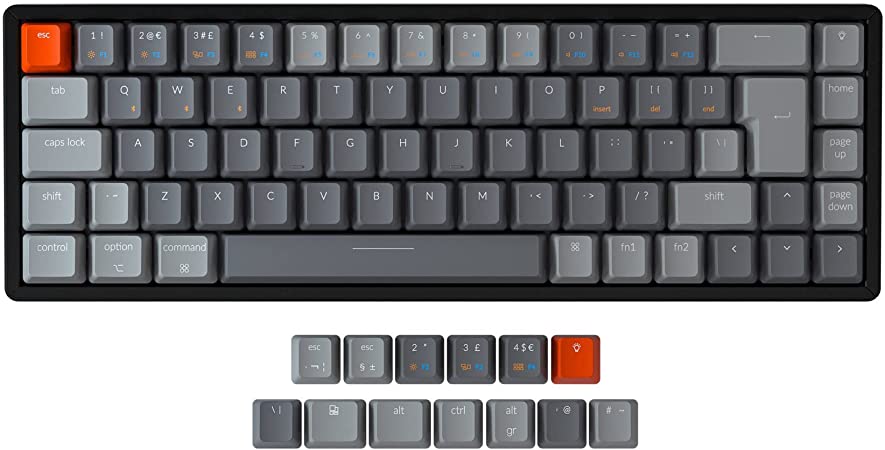 Keychron K6 68-Key Wireless Bluetooth/USB Wired Gaming Mechanical Keyboard, Compact 65% ISO-UK-Layout RGB LED Backlit N-Key Rollover Aluminum Frame for Mac Windows, Gateron Brown Switch