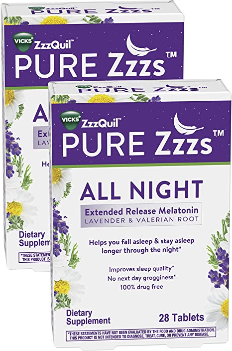 Zzzquil Pure Zzzs All Night Extended Release Melatonin Sleep Aid with Lavender & Valerian Root, 2x28 Tablets, 56 Count