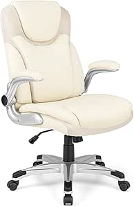 COSTWAY 350LBS Executive Office Chair, Height Adjustable PU Leather Computer Desk Chair with Rocking Backrest and Arms, Ergonomic Swivel High Back Chair for Home Office (White, 72 x 72 x 118 cm)