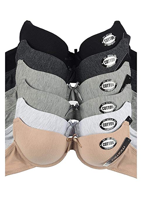 Women's Basic Plain Bras (Packs of 6) - Various Styles