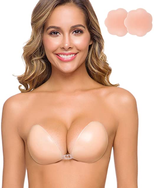 SHINYMOD Silicone Adhesive Bra, Backless Strapless Self Adhesive Invisible Sticky Plunge Push up Bra