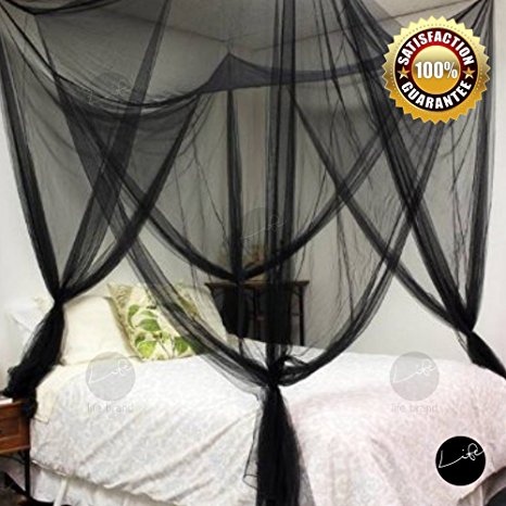LIFE Four Corner Post Bed Black Canopy Mosquito Net Full Queen King Size Netting